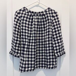 Boden Women’s Navy and White Linen Gingham Top